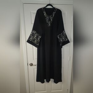 Black Abaya Dress with Lace Accents Plus Size